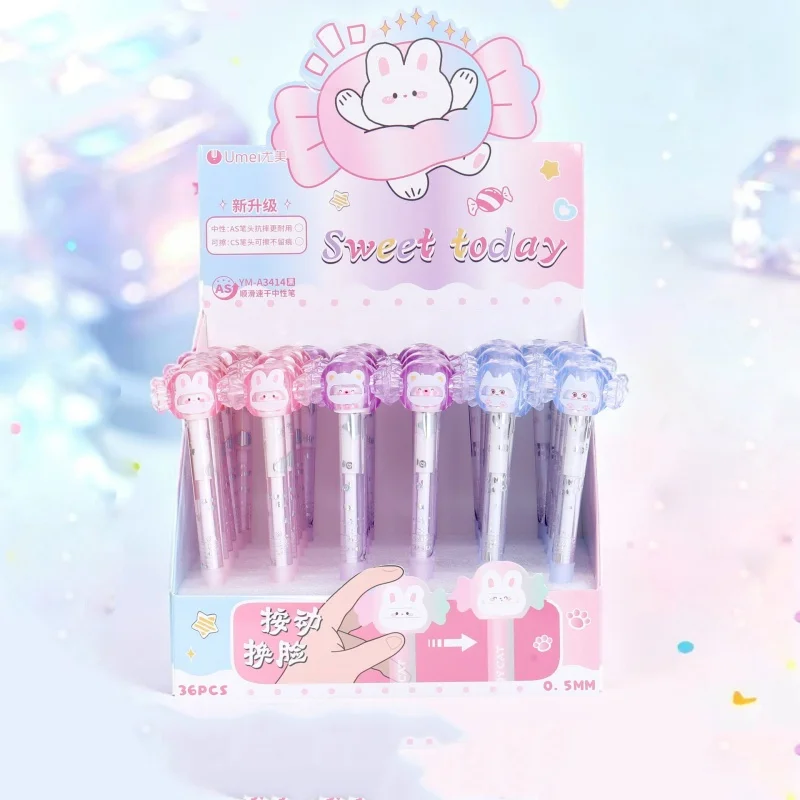 36pcs/lot Kawaii Cat Rabbit Bear Press Gel Pen Cute 0.5mm Black Ink Neutral Pens For Writing Office School Supplies