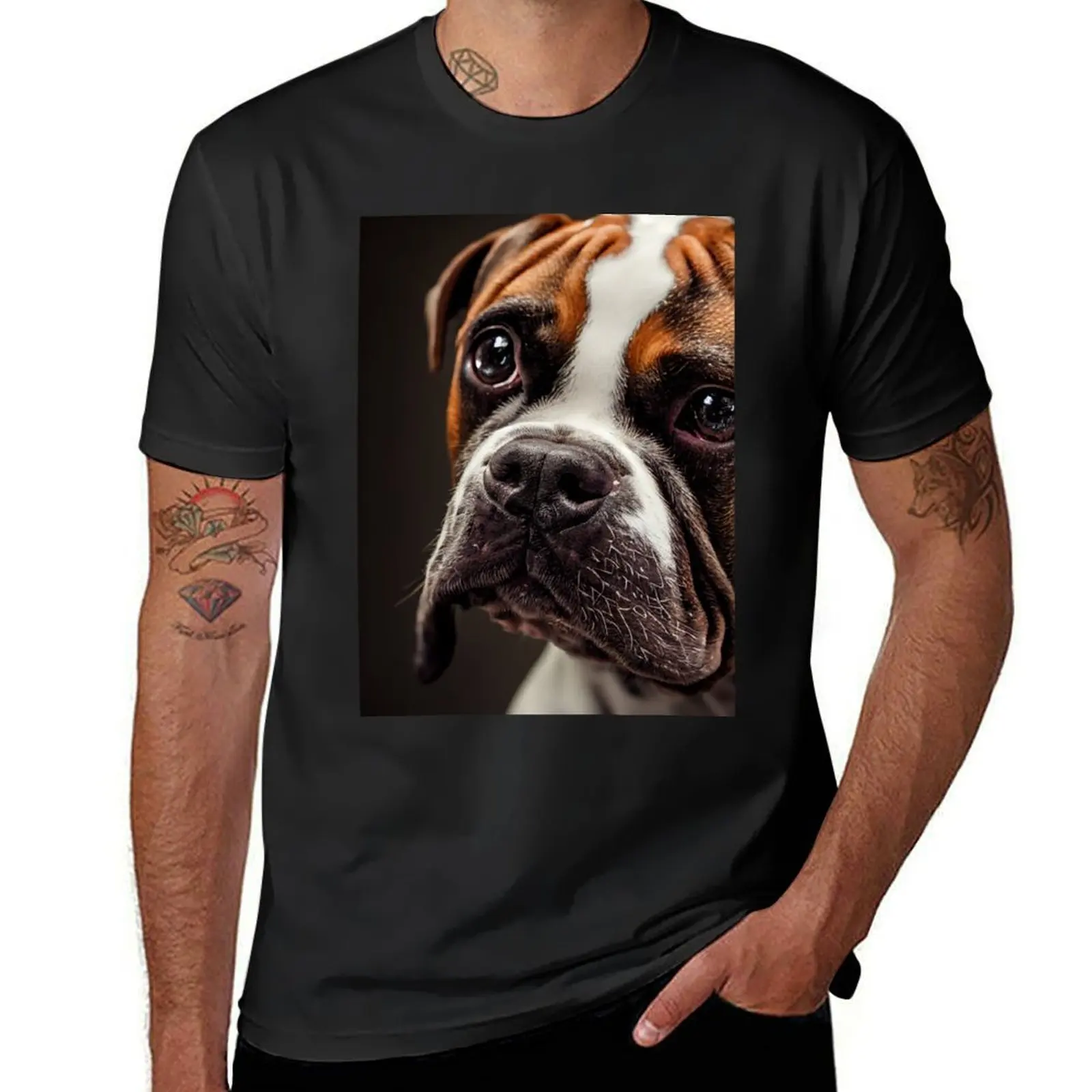 boxer dog T-Shirt tees korean fashion animal prinfor boys Men's clothing