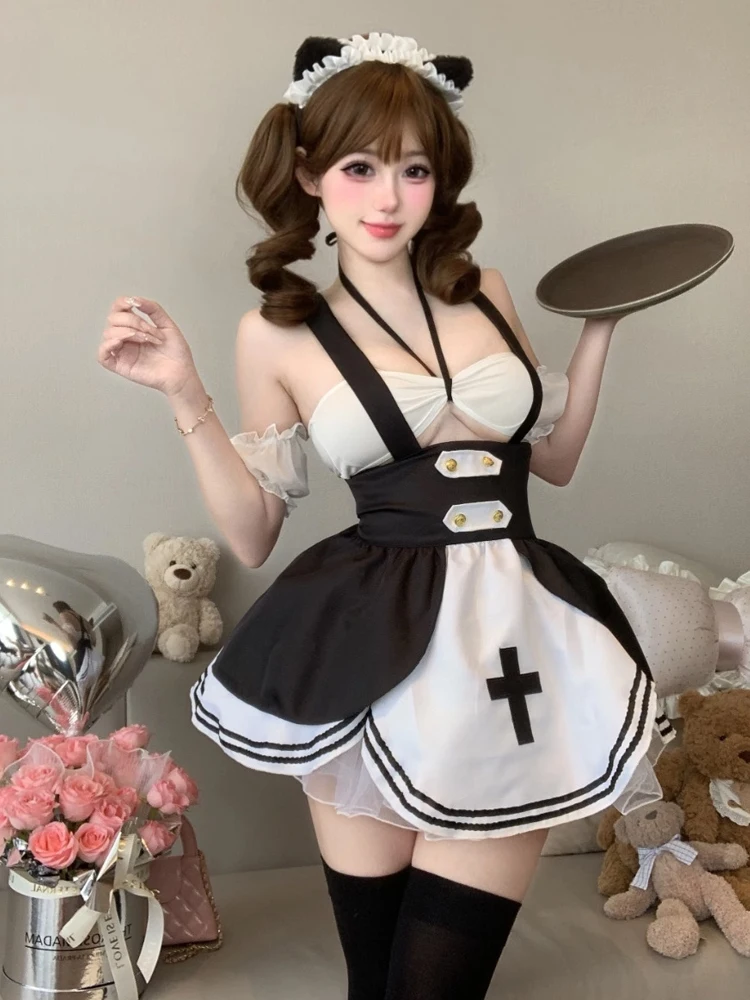 

Костюм для косплея «Sweet Girl Pure Desire»: Наряд горничной или костюм для ролевых игр, комплект для игривых игр, юбка А-силуэта, без рукавов, на одно плечо