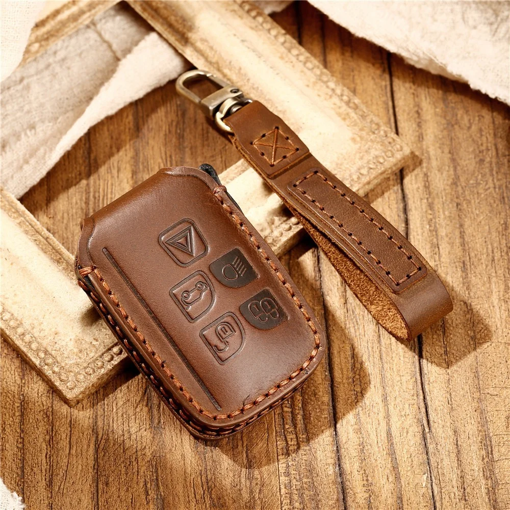 Genuine Leather Car Remote Key Fob Case Cover Shell Keychain For Land Rover Range Rover Discovery Evoque Jaguar XE XF XJ F-PACE