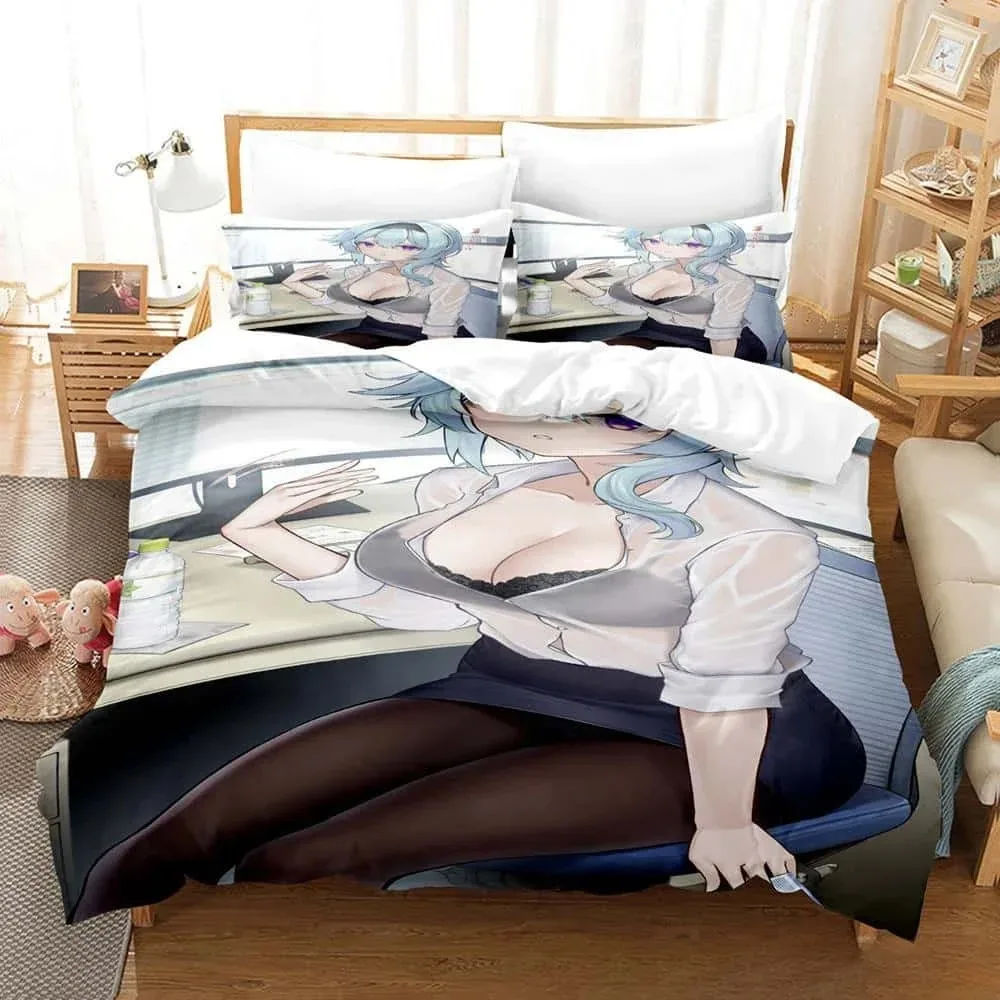 Kawaii Anime Genshin Impact Eula Lawrence Bedding Set Single Twin Full Queen King Size Bed Set Adult Kid Bedroom Duvetcover Sets