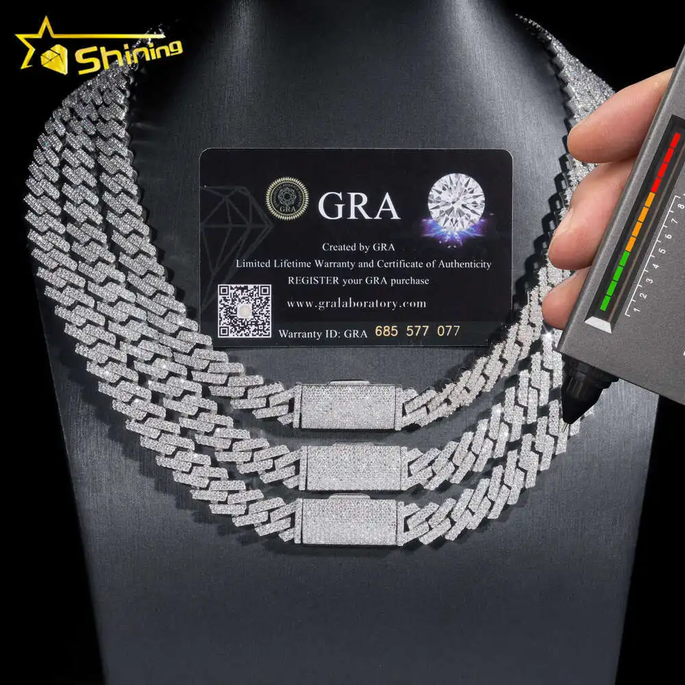 

Rapper Jewelry Hip Hop Style 13mm Luxrury Soild Silver 925 Vvs Moissanite Cuban Link Chain Hip Hop Necklace