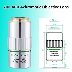 20X Metallographic flat-field apochromatic ultra-long working distance objective lens. APO infinity microscope objective lens.