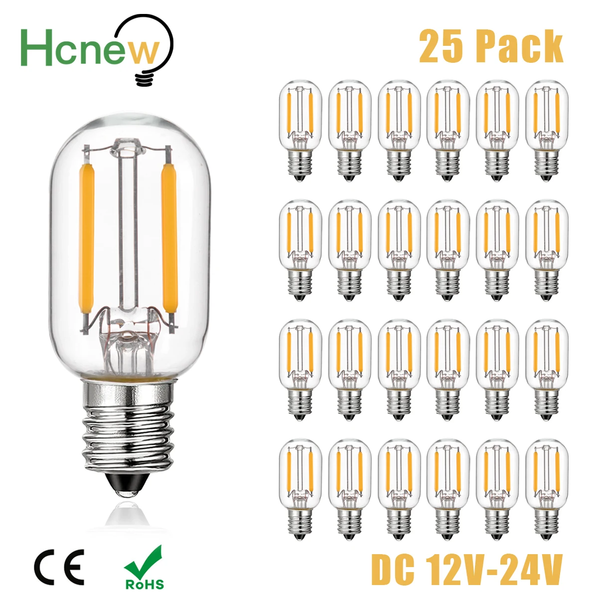 

T22 Led Bulb 12V Mini Tube Filament Lamp 24V E12 E14 1W Warm White Replaceable Salt Lamps Vintage Chandelier Decoration Light