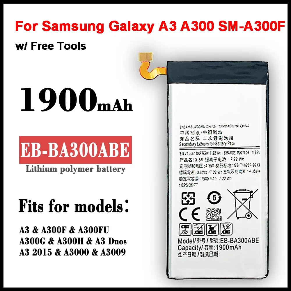 Original Top Quality Replacement Battery EB-BA300ABE For Samsung Galaxy A3 A300 SM-A300F SM-A300FU A3000 A3009 A300X 1900mAh