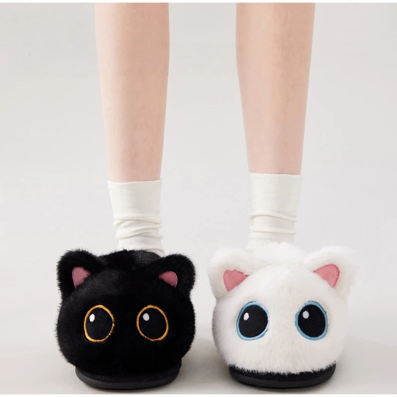 

Winter Couple Home Slippers Cute Big-eyed Kitten Cotton Slippers Unisex Thickened Warm Couple Slippers Comfortable Soft Slippers