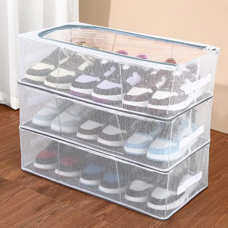 

Quick Fold Shoe Storage Solution Clear PVC Meshes Container With Metal Frame Shoe Container For Seasonal Organization Y4QC