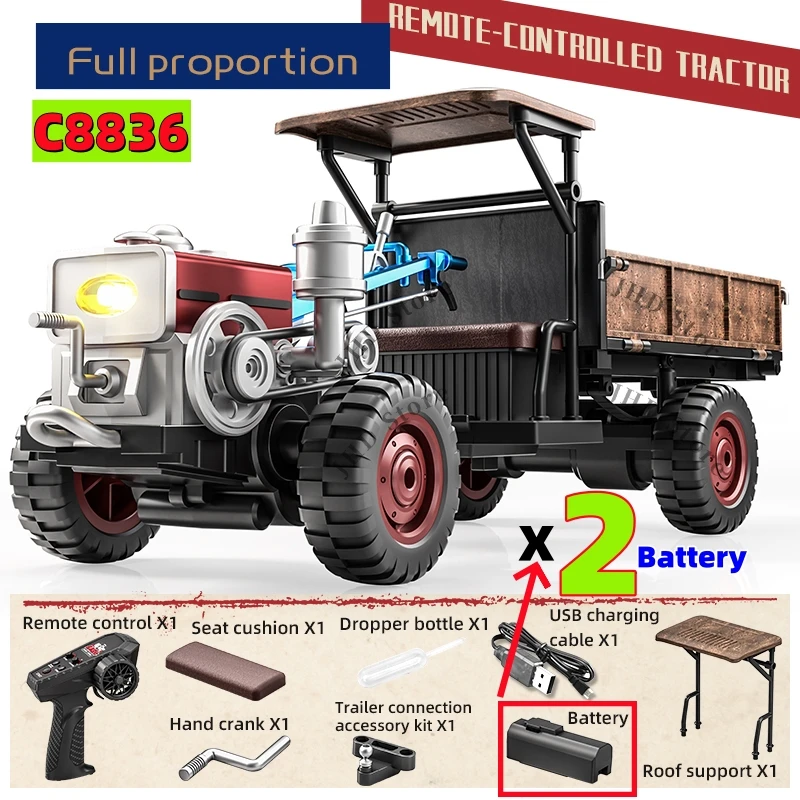 JHD For JJRC New Handheld Tractor C8836 Fully Proportional 4WD Simulation Tractor C8836 RC Toy Car With More Battery
