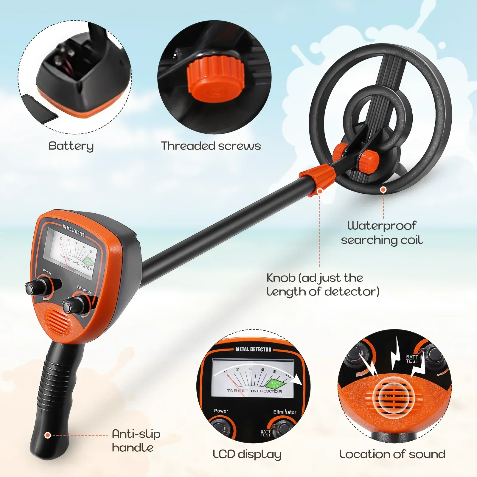 

-Professional Adult Metal Detector High-precision Waterproof Detector With LCD Display Screen, Pinpoint&All Metal 4 Modes