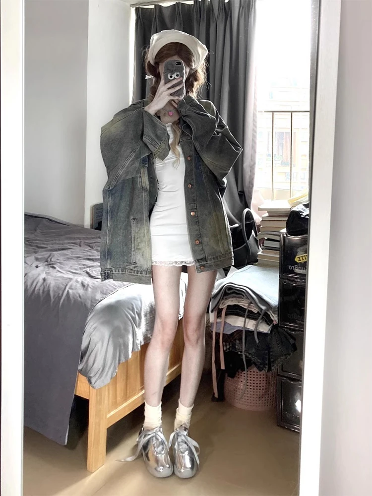 

Denim Coats Jacket For Women Womens Spring Outcoats Cropped Patchwork Sweet Young Minimalism Vacation Pocketed Lovely Fitted Y2K