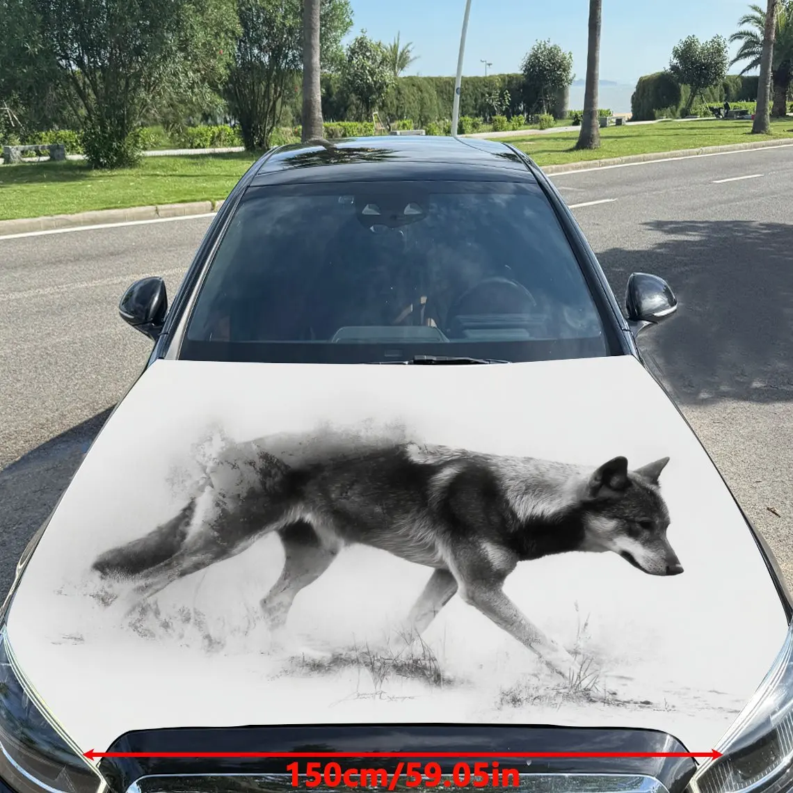 Artistic Smoke-Effect Wolf Car Hood Sticker,Waterproof Self-Adhesive Vinyl Graphics Decals,Decorative Auto Accessories Stickers