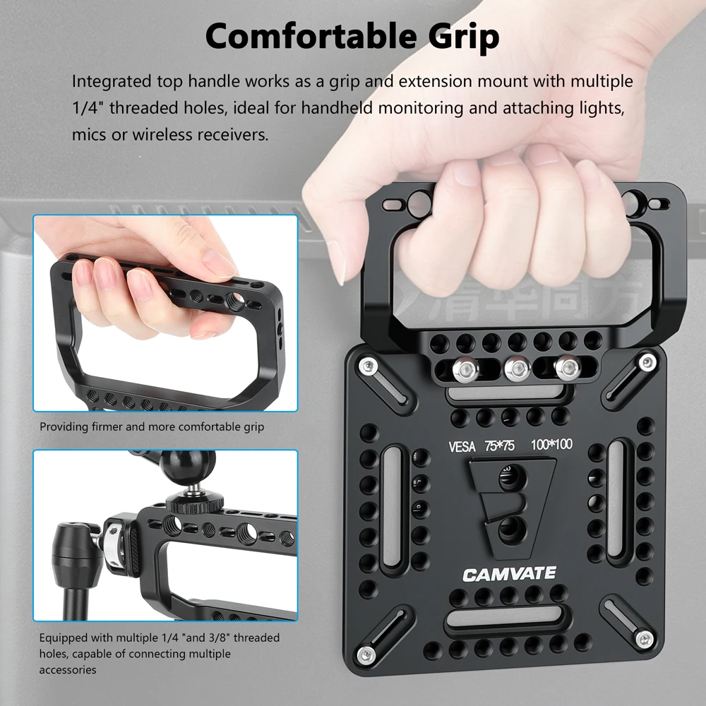 CAMVATE Mehrzweck-VESA-Monitorhalterungsplatte mit V-Lock-Keil und Griff für Kamera-Monitor VESA-Platte 75x75/100x100MM – Detail 1