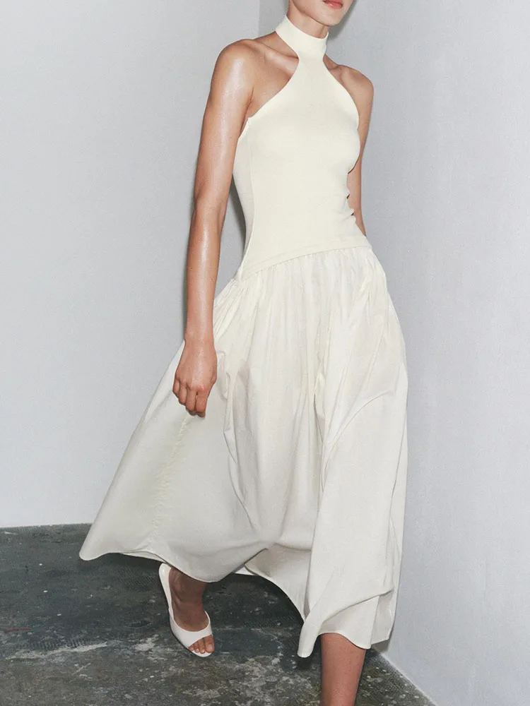 

Summer 2025 New Women's Svel Midi Dr Bal Ne Hanging Pattern Splicing High Waist Long Skirt for Par