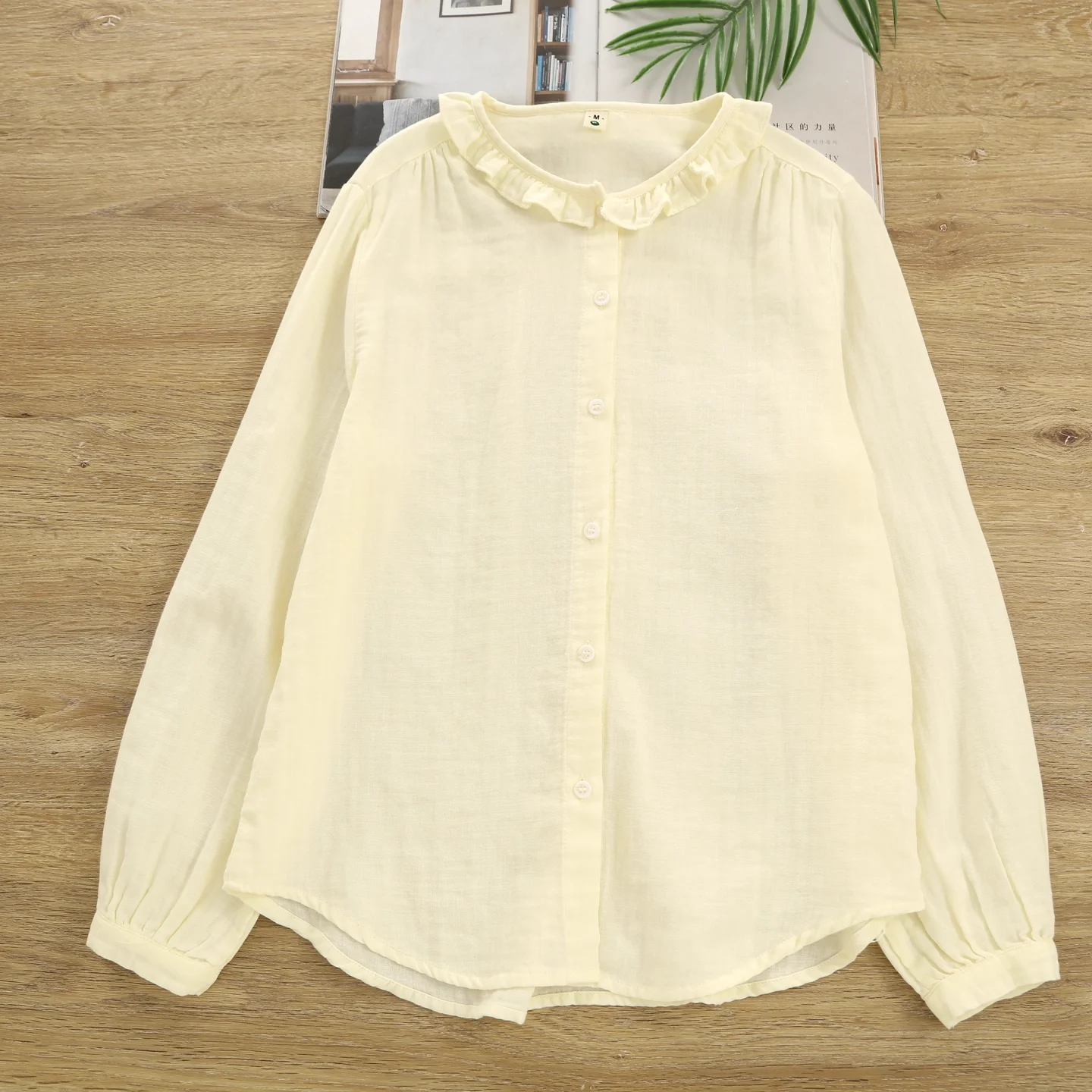 

Autumn pretty and elegant women's blouses 100% cotton stand collar ruffled shirts Japan women tops ladies clothes