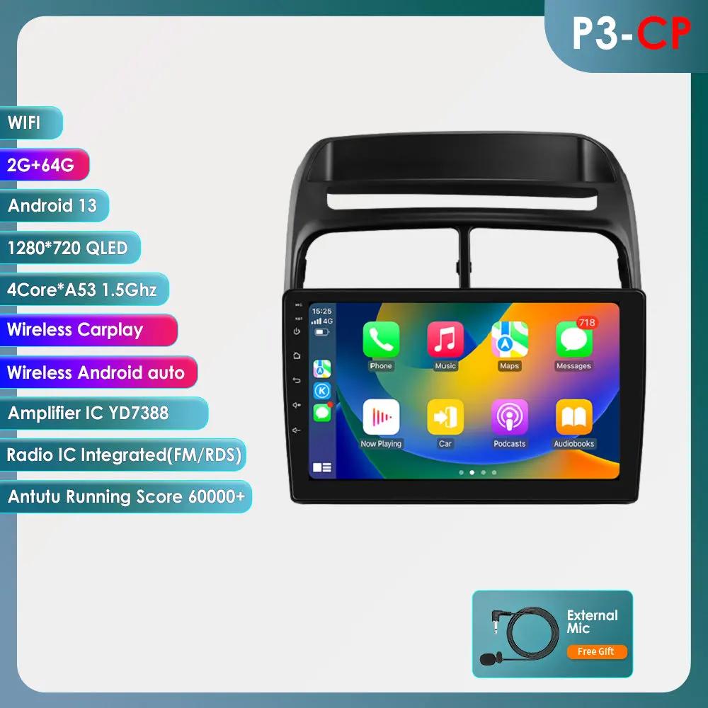 9 inch AI-systeem autoradio met draadloze CarPlay en Android radio voor Fiat Grande Punto Linea 2007-2012, multimedia GPS FM WIFI BT