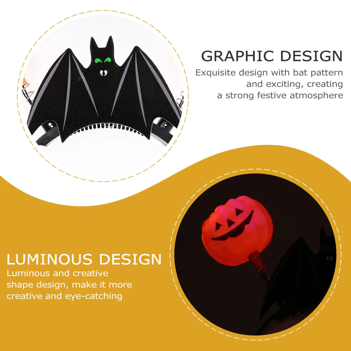 

3 Pcs Halloween Hair Accessories Light Headband Pumpkin Bat Hairband Prom Lighted