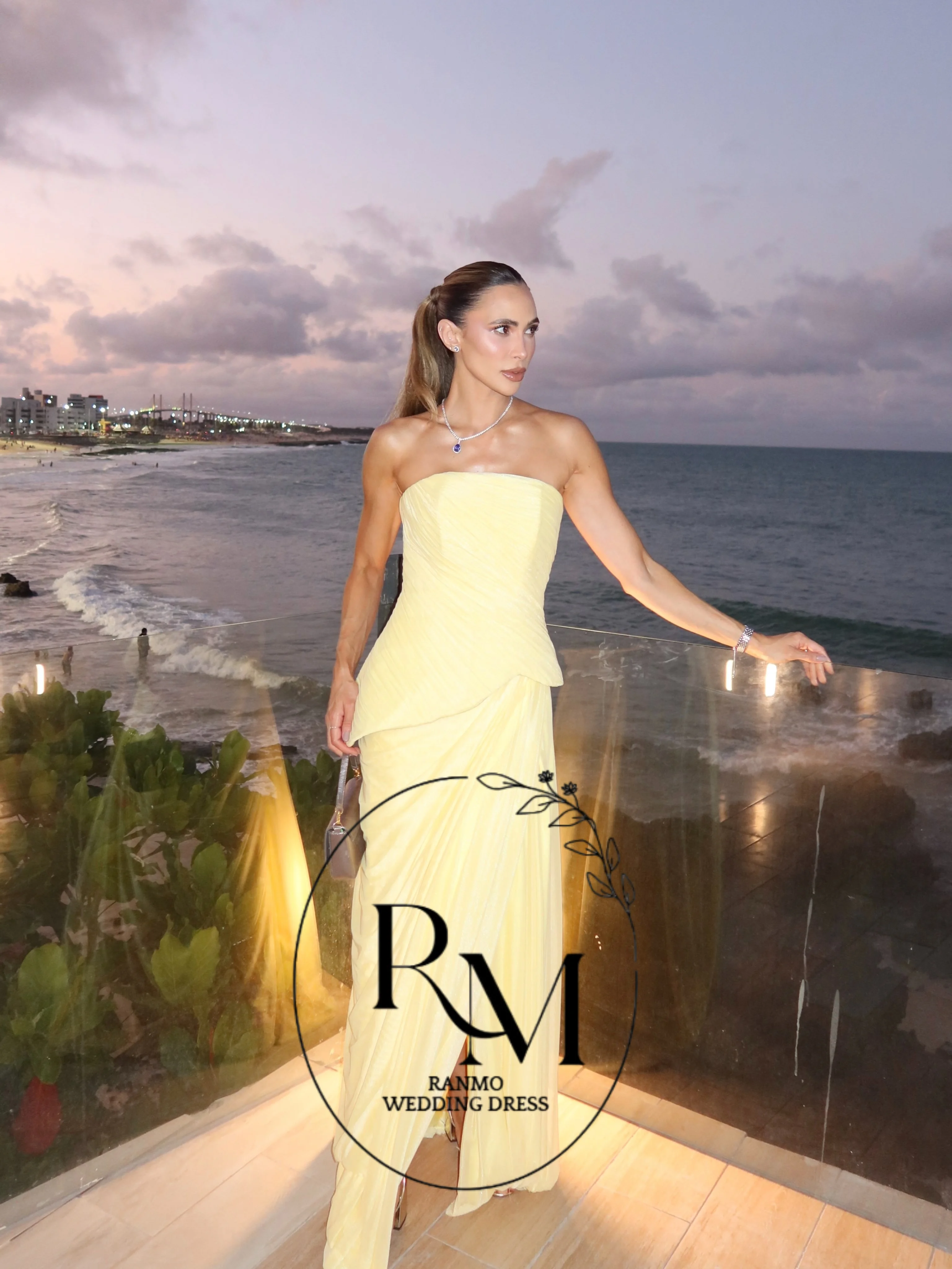 Ranmo 2026 Chiffon A Line Yellow Vestidos De Fiesta Elegantes Strapless Modern Sleeveless Elegant Dresses For Special Customized
