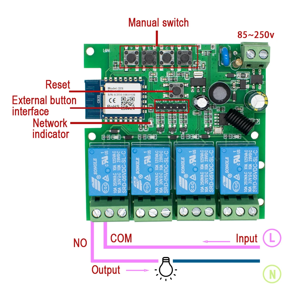 New 4CH Tuya Motor Smart Switch WIFI Relay Module 12V DC 7-32V AC 220V 85-250V RF433Mhz Remote Control Light Switch For Alexa