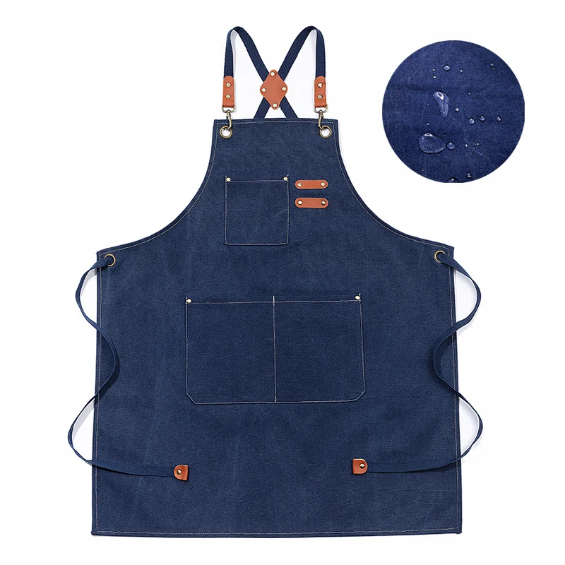 Thickened Cotton Canvas Apron Bib Men's Women's Home Cooking Kitchen Gardening Work Apron Coffee Barber Tea Shop Pocket Apron