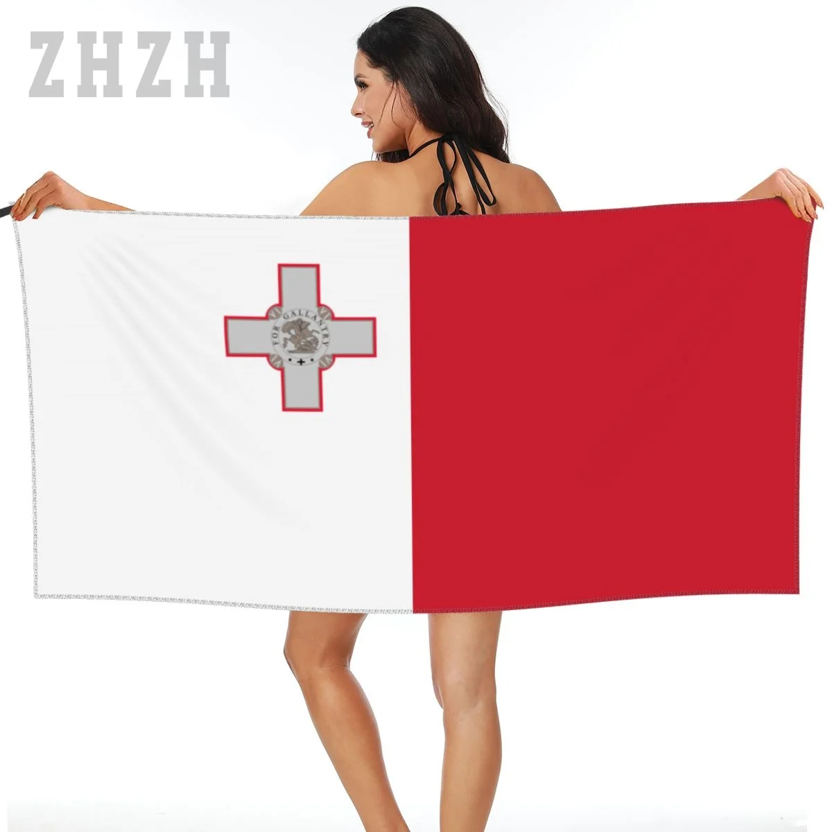 More Design Malta Flag Emblem Bath Towel Quick dry Microfiber Absorbing Soft Water Breathable Beach Swimming Bathroom