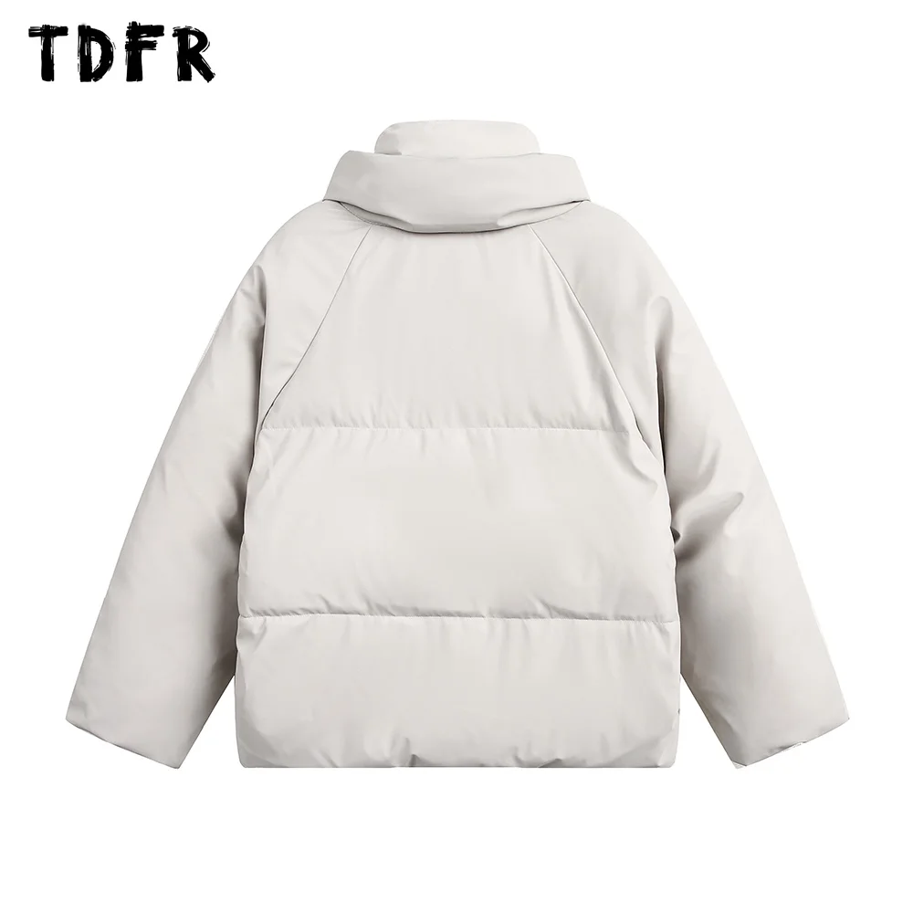 Solid Color Spliced Padded Jacket Mens Fake Two Pieces Winter Thick Loose Drawstring Hem Raglan Sleeve Bread Jacket Men