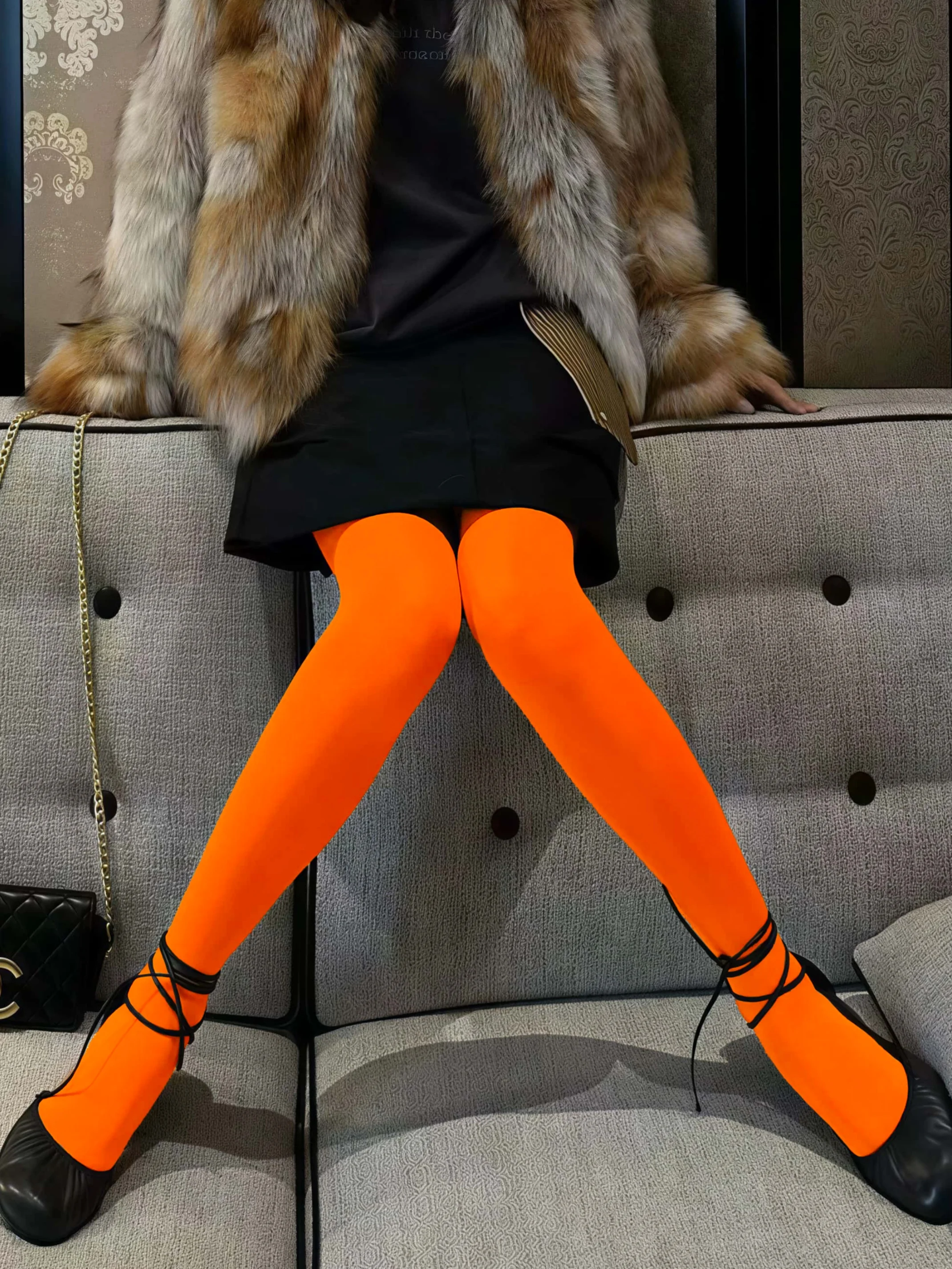 Women's Velvet Leggings - Warm Orange Hue Snug Fit Airflow for a Playfully Edgy and All-Day Comfortable Look