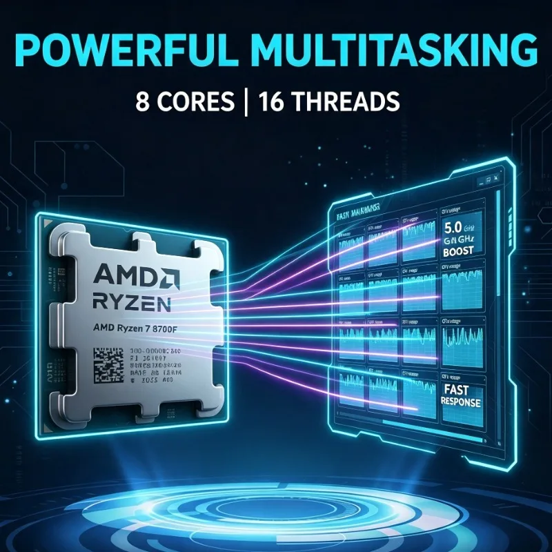 Ryzen7 8700F Zen4 Architecture Processor Socket AM5 DDR5 4.1GHz Gaming CPU No Cooler Included