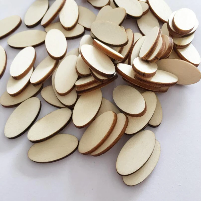 100PCS Unfinished Wood Oval Slices Natural Rustic Wooden Cutout Pieces Tag for DIY Craft Wedding Centerpiece Christmas