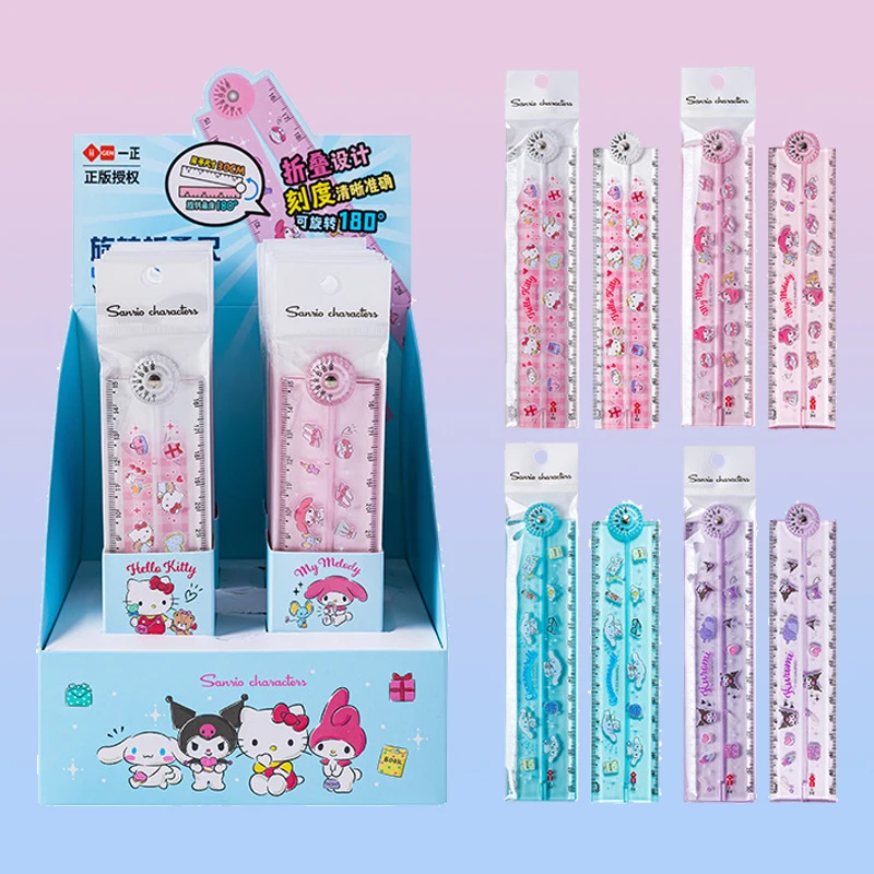 

40pcs sanrio Hello Kitty 30cm Rotating folding ruler Kuromi Melody Student Multifunctional Ruler Measure Tool School Supplies