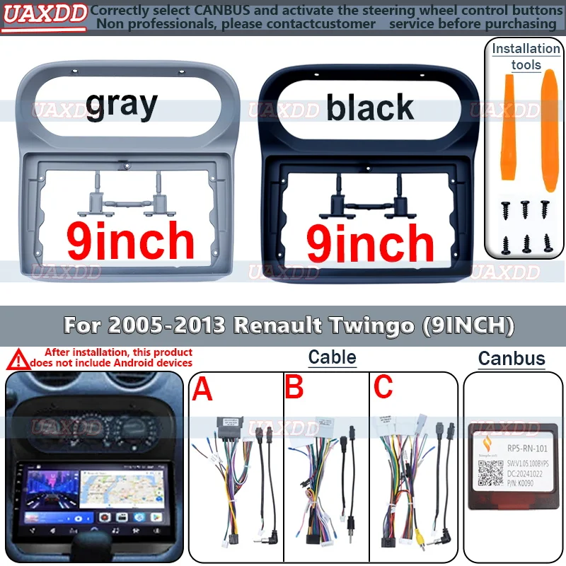 

For Renault Twingo 2005-2013 9 inch DVD Stereo audio screen multimedia video CD player MP3 MP5 CD cables Harness frame 2 Din Car