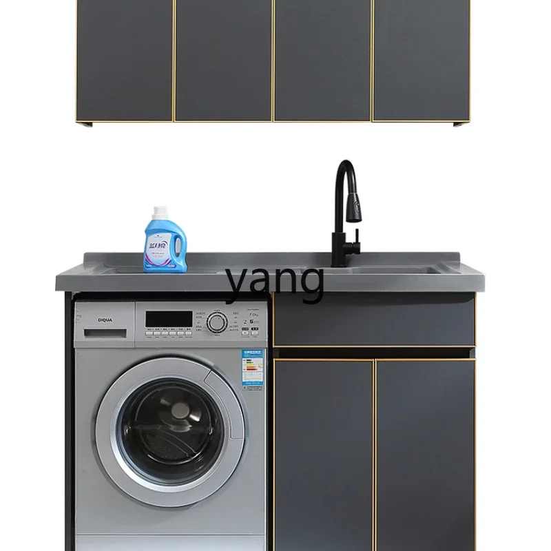 Yjq Alumimum Balcony Washing Machine Integrated Cabinet Combination Sink with Washboard Corner Cutting Customized Table Top