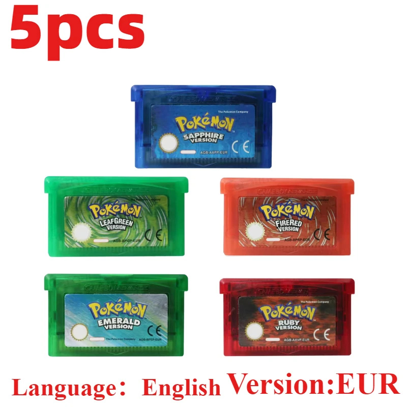 GBA-Spiel Pokemon-Serie 32-Bit-Videospielkassette Konsolenkarte Pokemon Emerald Ruby FireRed LeafGreen Sapphire Mehrsprachig