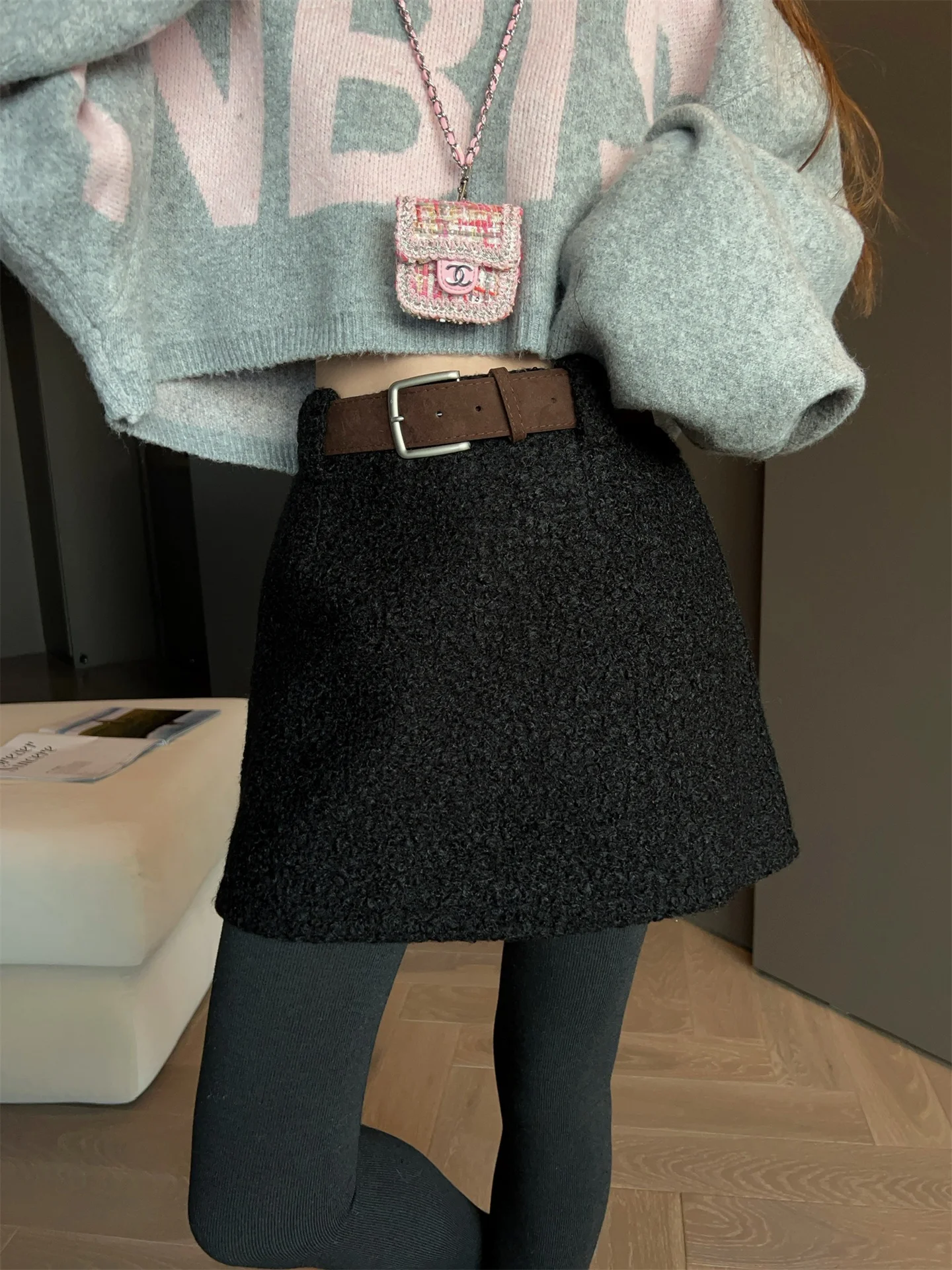 

Модная простая юбка из овечьей шерсти с высокой талией, приталенная, А-силуэт, женская, осень-зима 2025, повседневная юбка