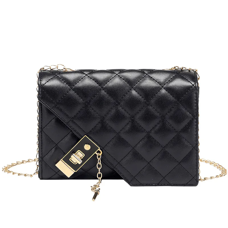 New Women\'s One Shoulder Oblique Cross Small Square Bag with Missing Corner Style Women\'s Bag Diamond Latch Buckle Women\'s Bag