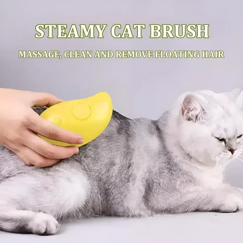 Escova de vapor elétrica para gato, spray de água, pente pet, depilação macia de silicone, escova de cabelo de banho