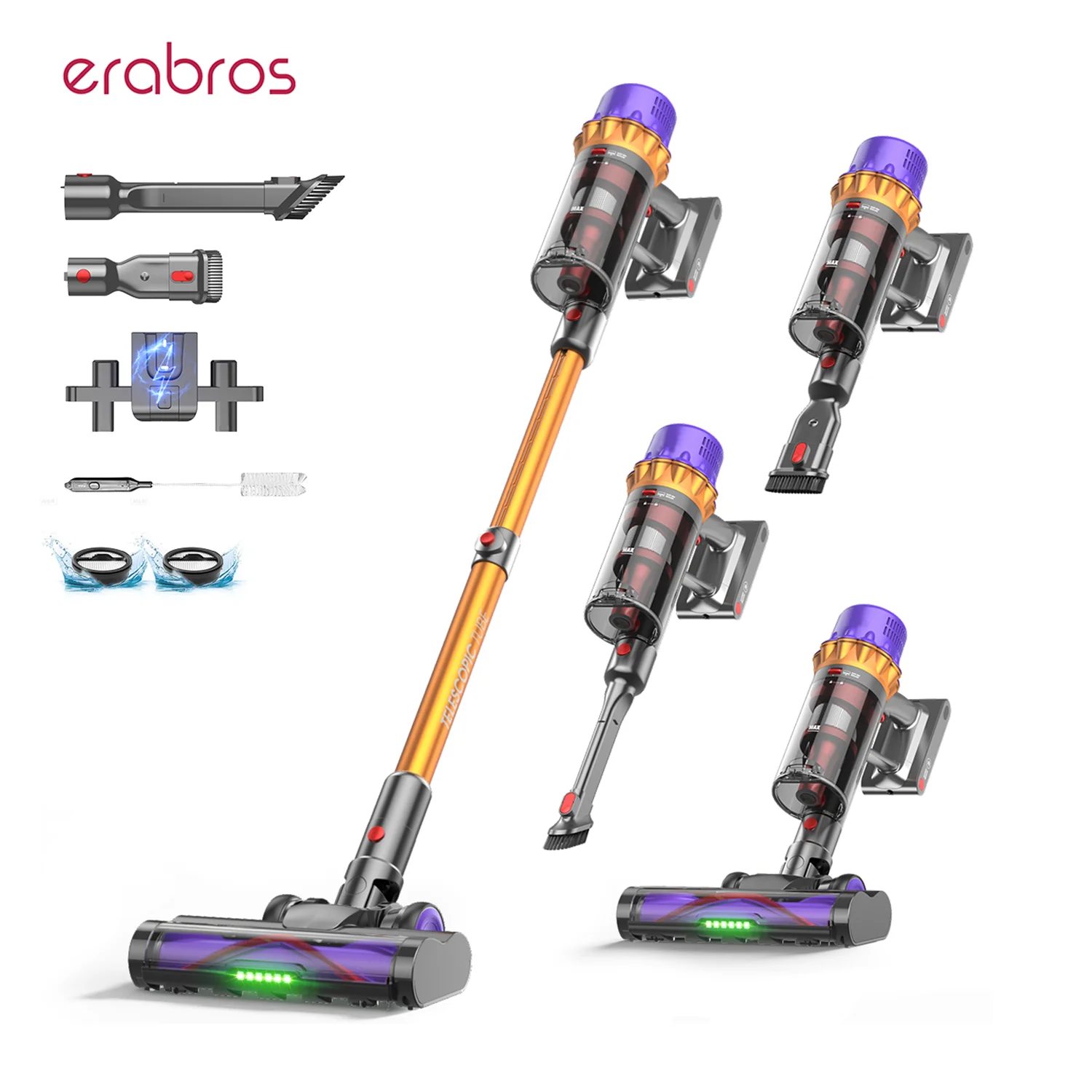 Erabros EV5 550W 70KPA draadloze stofzuiger Ultra-sterke zuigkracht 80 minuten looptijd Handheld slimme stofzuiger 4 modi