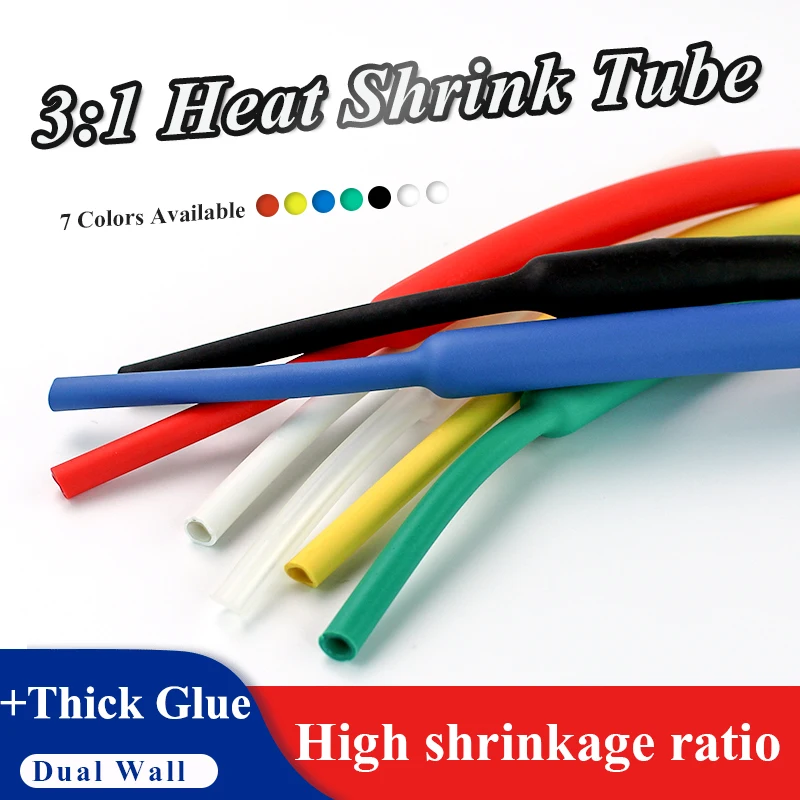 1M/lots 3:1 Heat Shrink Tube with Glue Dual Wall Tubing Diameter 1.6/2.4/3.2/4.8/6.4/7.9/9.5/12.7mm Adhesive Lined Sleeve Wrap