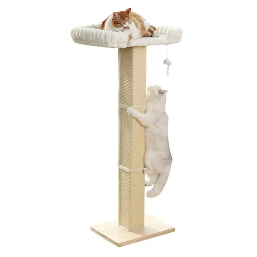

Cat Scratching Post with Window Perch - Ultra Soft SnugCloud Bed Bolster 47 Tall Adjustable Sisal Scratcher Tree for Maine Coon