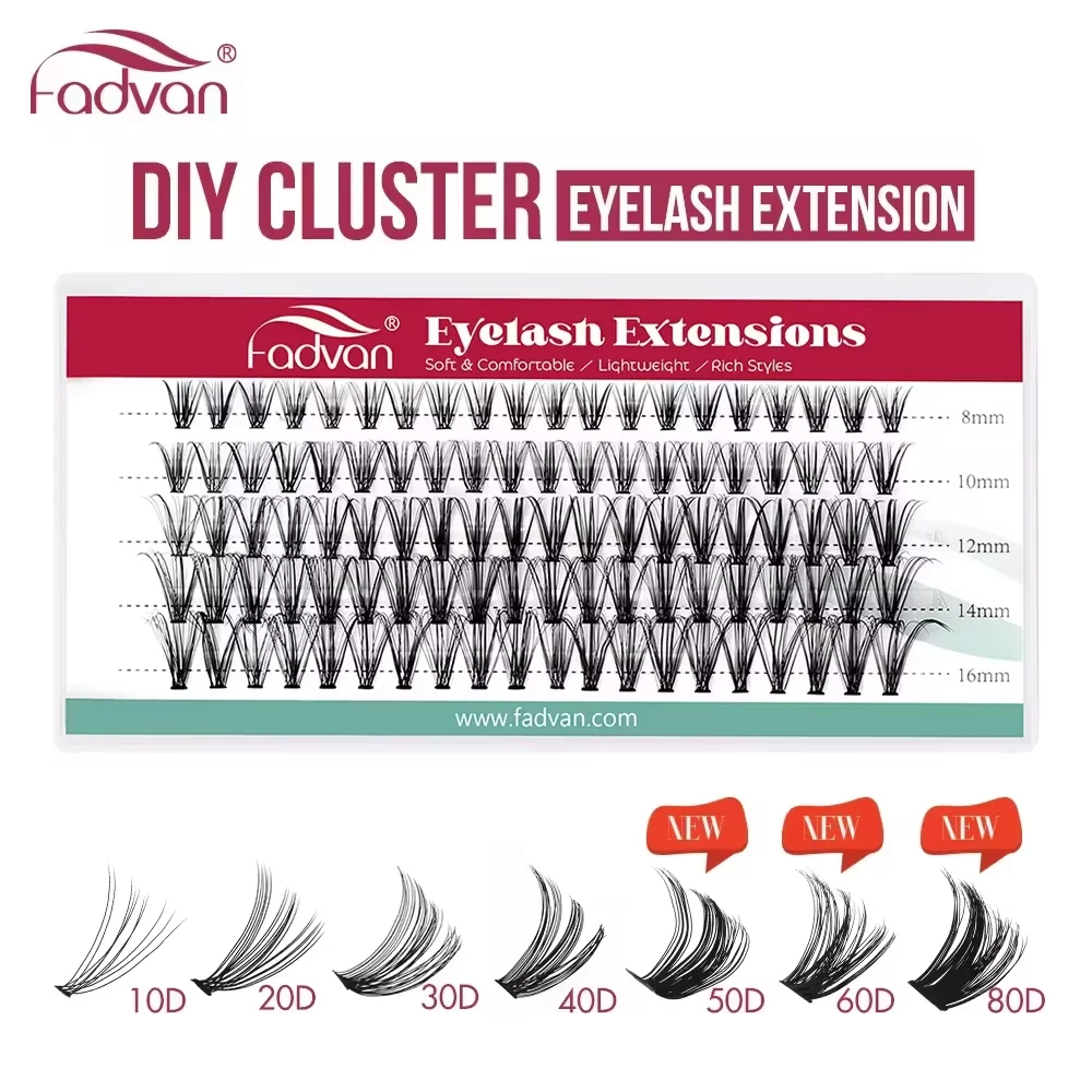 FADVAN Individual Mink Lash Extensions 10D / 20D / 30D / 40D /50D / 60D /80D Clusters 0.07mm Natural Heat Bonded Cluster Lashes