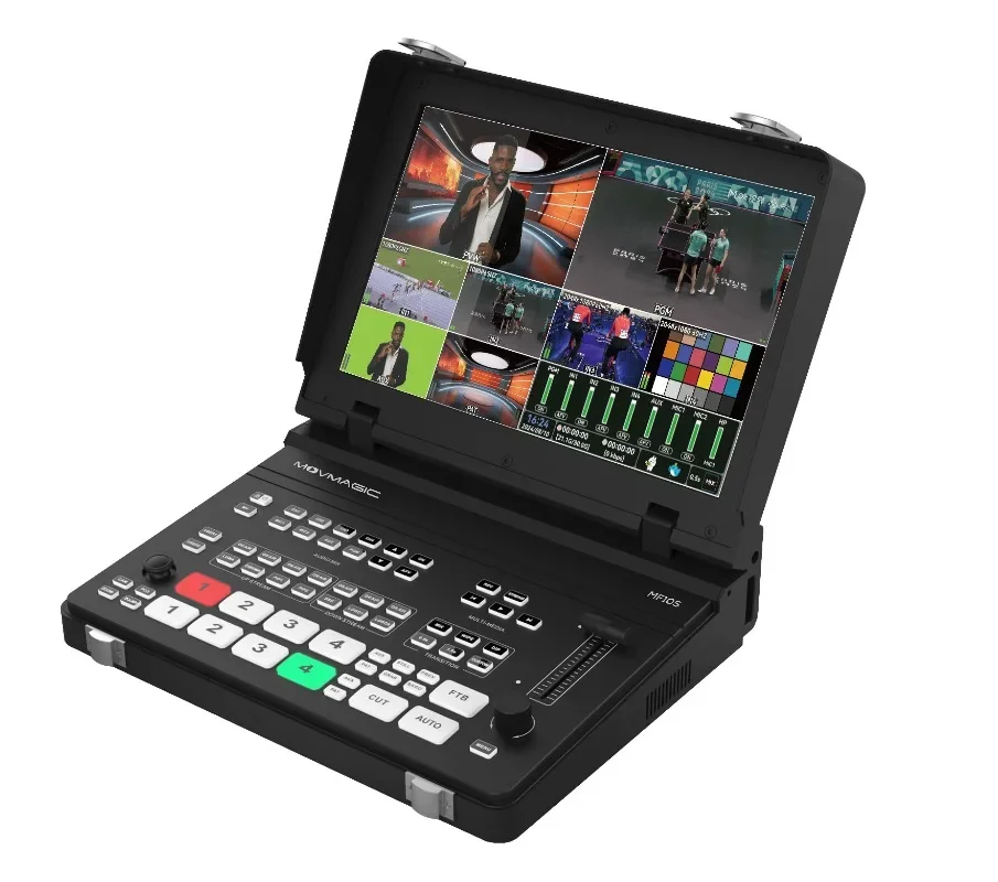 

Movmagic 5 Channel SDI NDI HD MI video switcher 10.1 inch screen foldable metal case Video Mixer with 8 layer ability