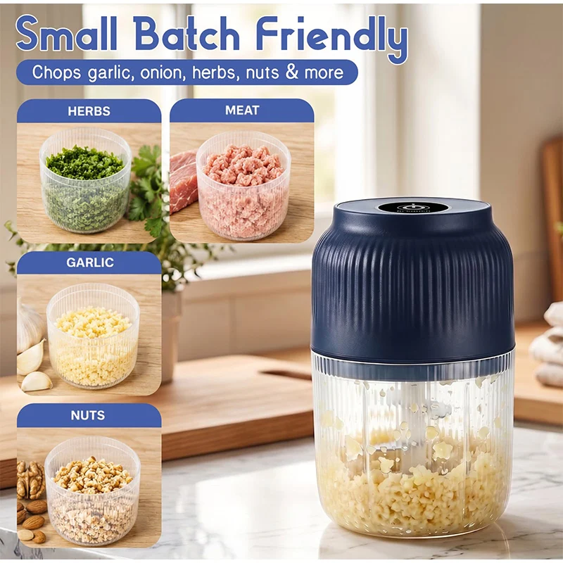 Electric Garlic Chopper with 6 Stainless Steel Blades, Mini Food Processor & Food Chopper for Kitchen, Portable Garlic Mincer