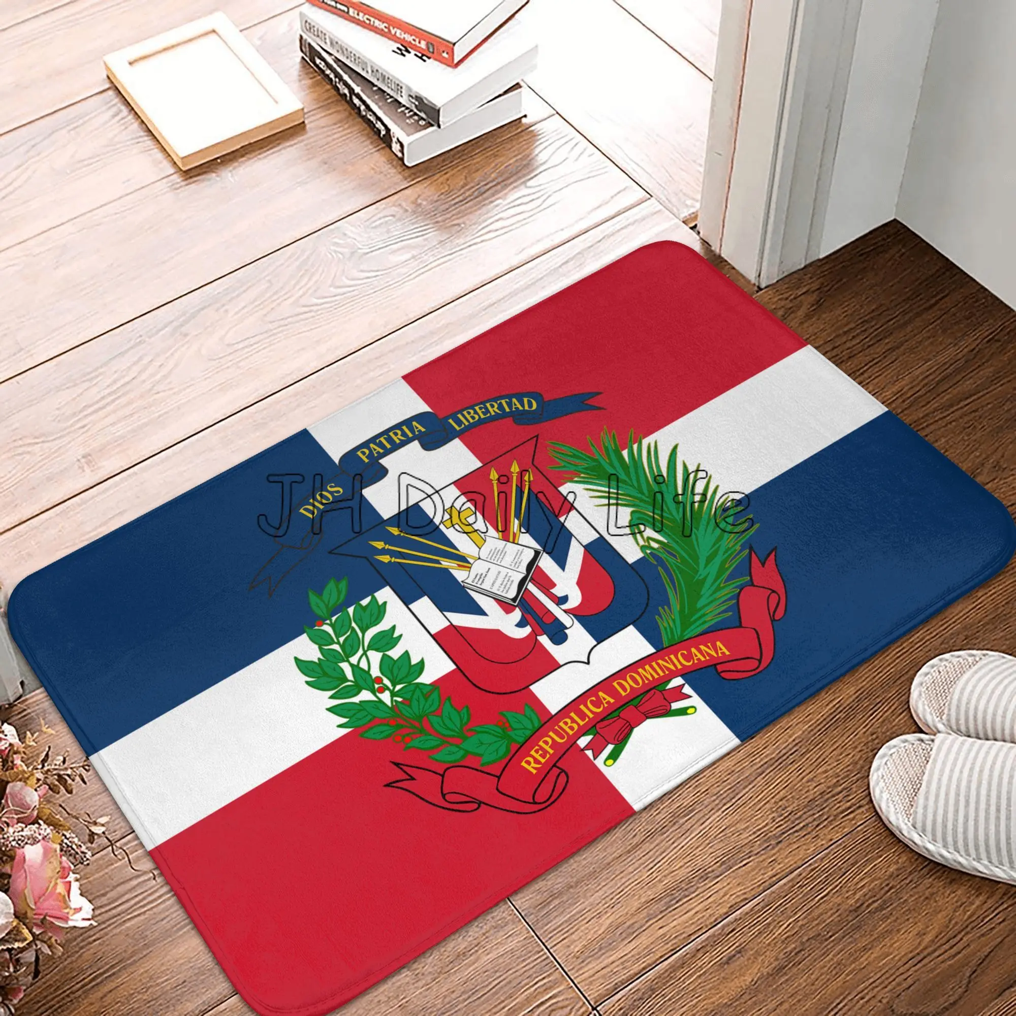 Dominican Republic Flag Welcome Mats for Front Door Mat Indoor Home Floor Mats Non Slip Carpet Flannel Rug for Bathroom Bedroom