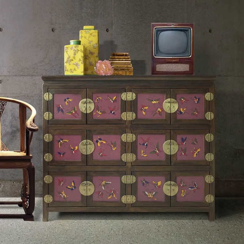 

Tea Cabinet Sideboard Hand Painted Butterfly Solid Wood Solid Wood Sideboard Vintage Wine Cabinet Sideboard Cabinet