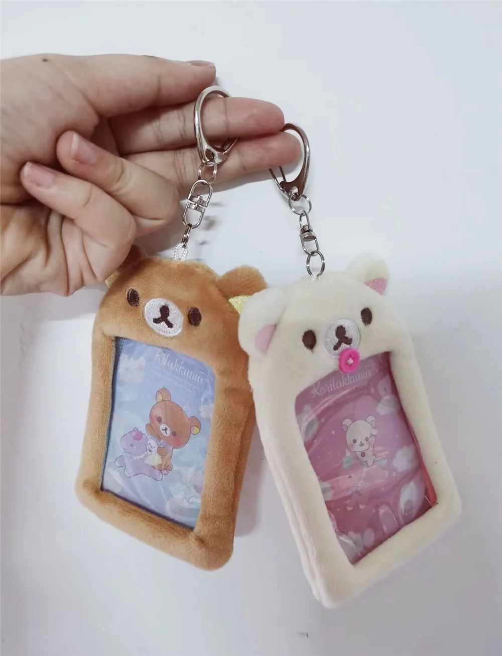 New Cute Rilakkuma Korilakkuma Bear Mascot Plush Keychain Clip ID Card Case Holders Idol Photo Display Stand Card Cover for Wome