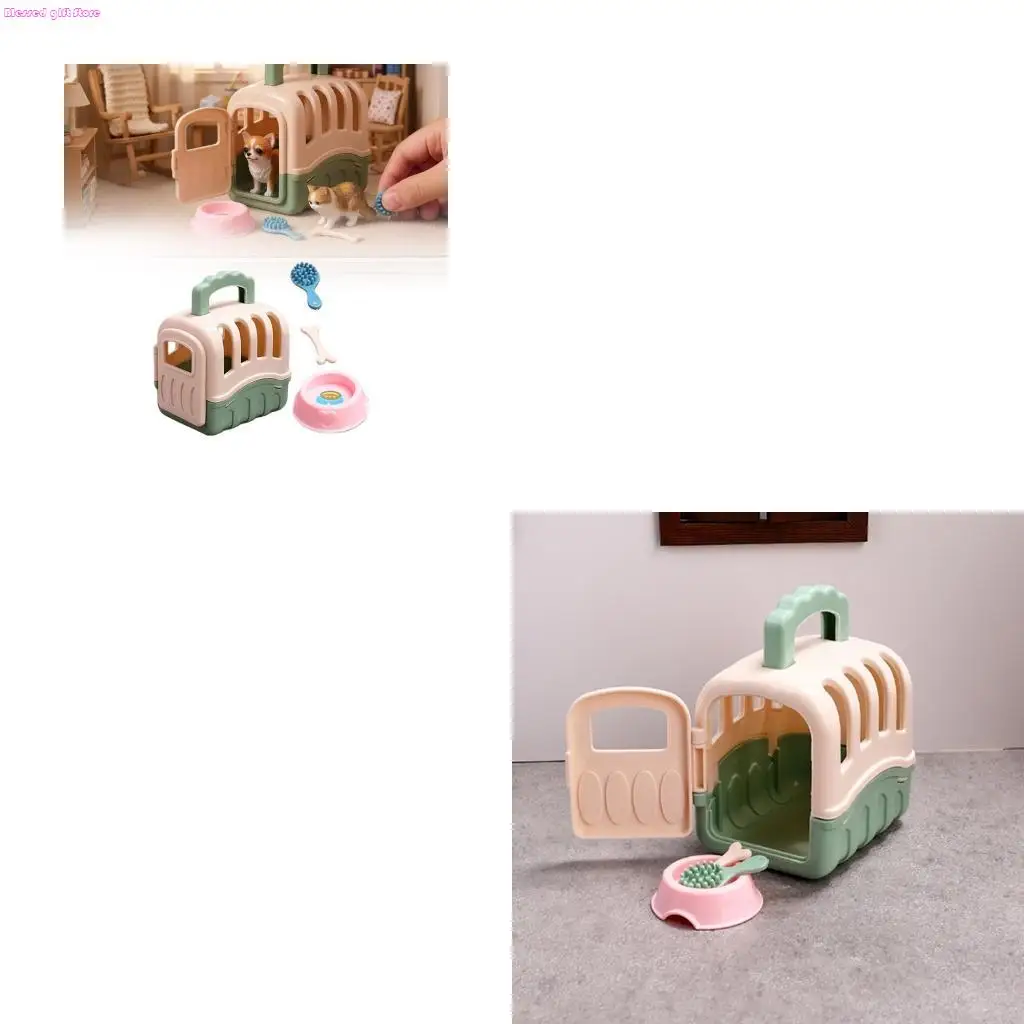 D0JC Miniature Dollhouses Pet Crate Set 1/12 Scale Realistic Pet Accessories for Creative Play and Collectors