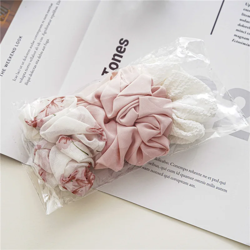 The Spring New Trendy Handmade Elastic Rope Ribbon Hair Scrunchies Intestine Hair Circle Chiffon Cotton Silk Cloth Ribbons