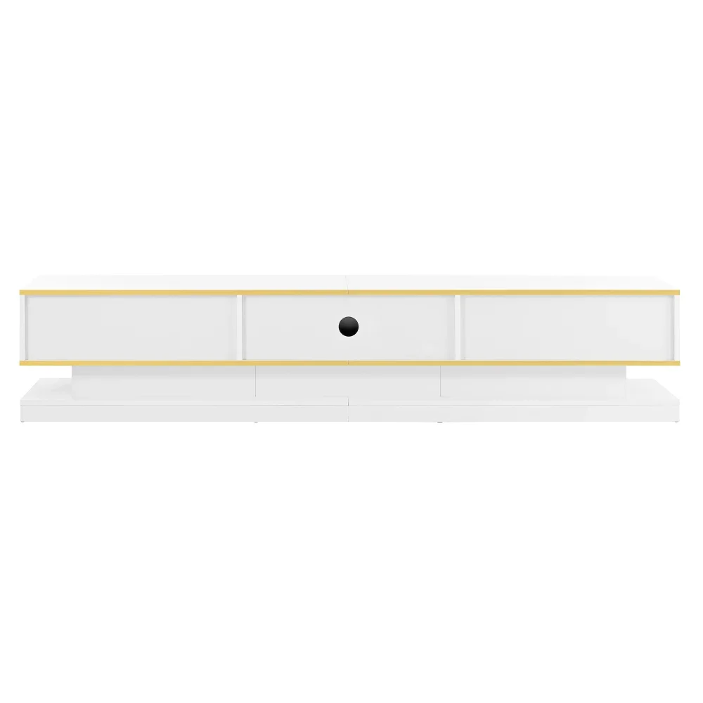 Moderner TV-Ständer mit 3 Schubladen, warmweißes Lowboard, goldener Rand, Wohnzimmer-Aufbewahrungsschrank – Detail 20