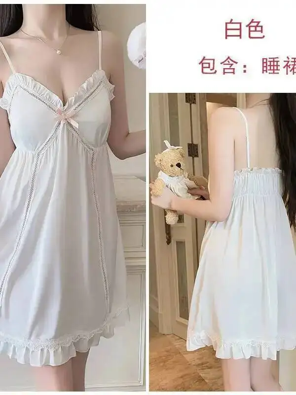 Sexy Women's Dress Deep V Hot With Chest Pads Pure Desire Smooth Satin Bowknot Dress Backless Deep V Suspenders Sleeveless 9SY2