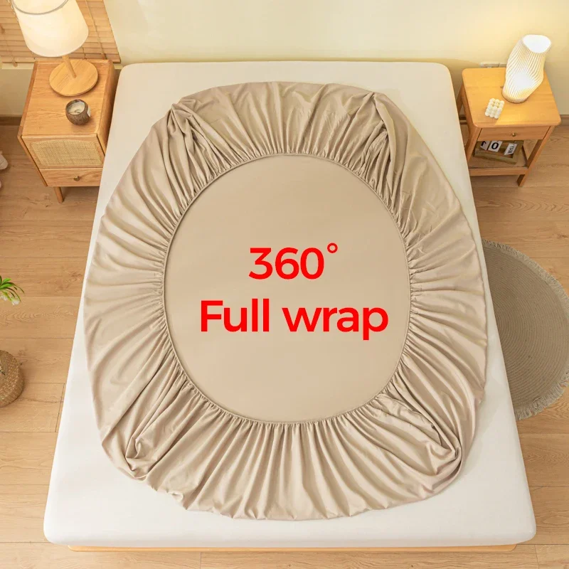 Solid Color Brushed Fitted Bed Sheet Set with 2 Pillowcases Soft Comfortable Non Slip Mattress Protector Cover for Single Doubl