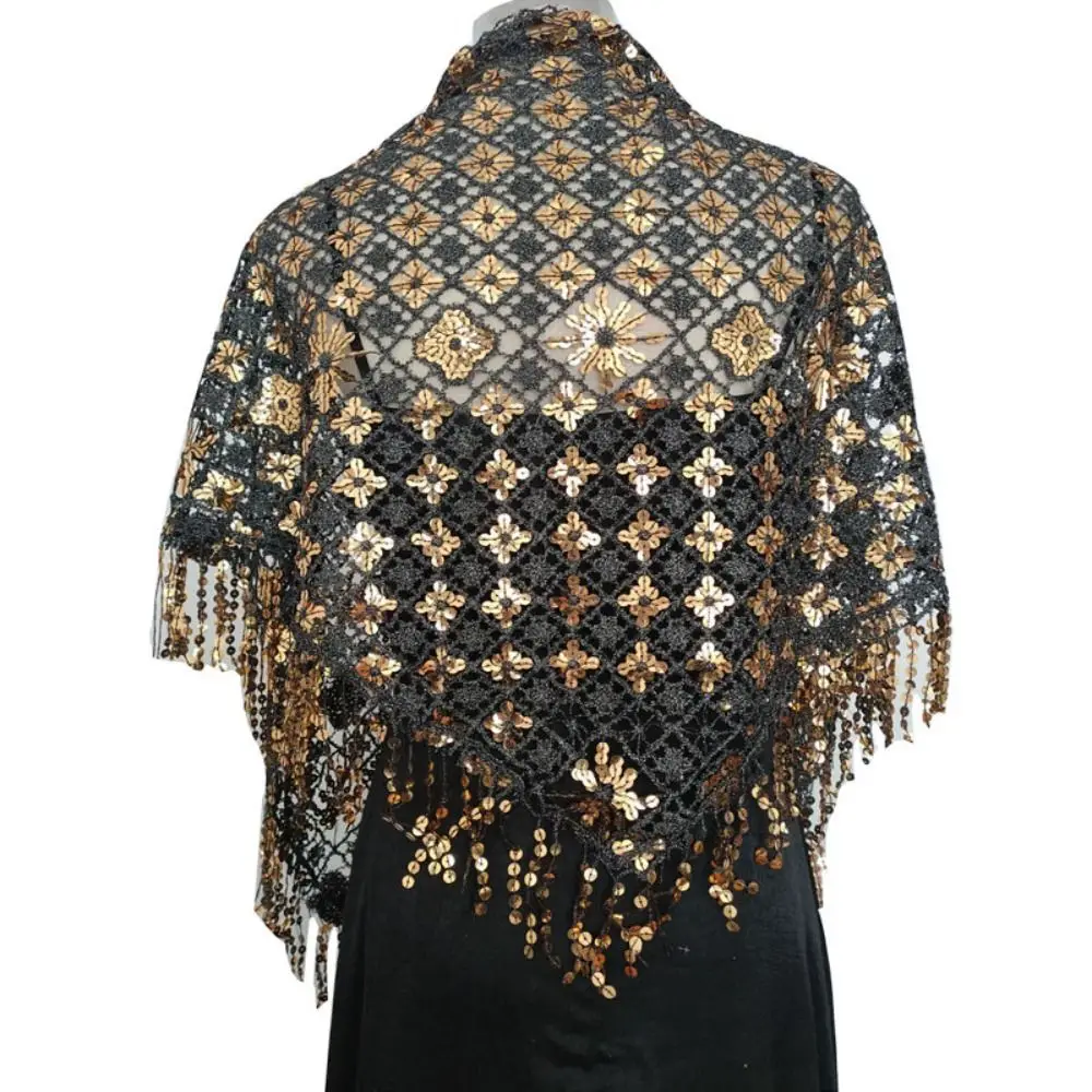 Shiny Sequins Sequins Tassel Shawls Capes Tassels Triangle Shawl Hollow Out Dance Accessories Belly Dancing Scarf for Girl